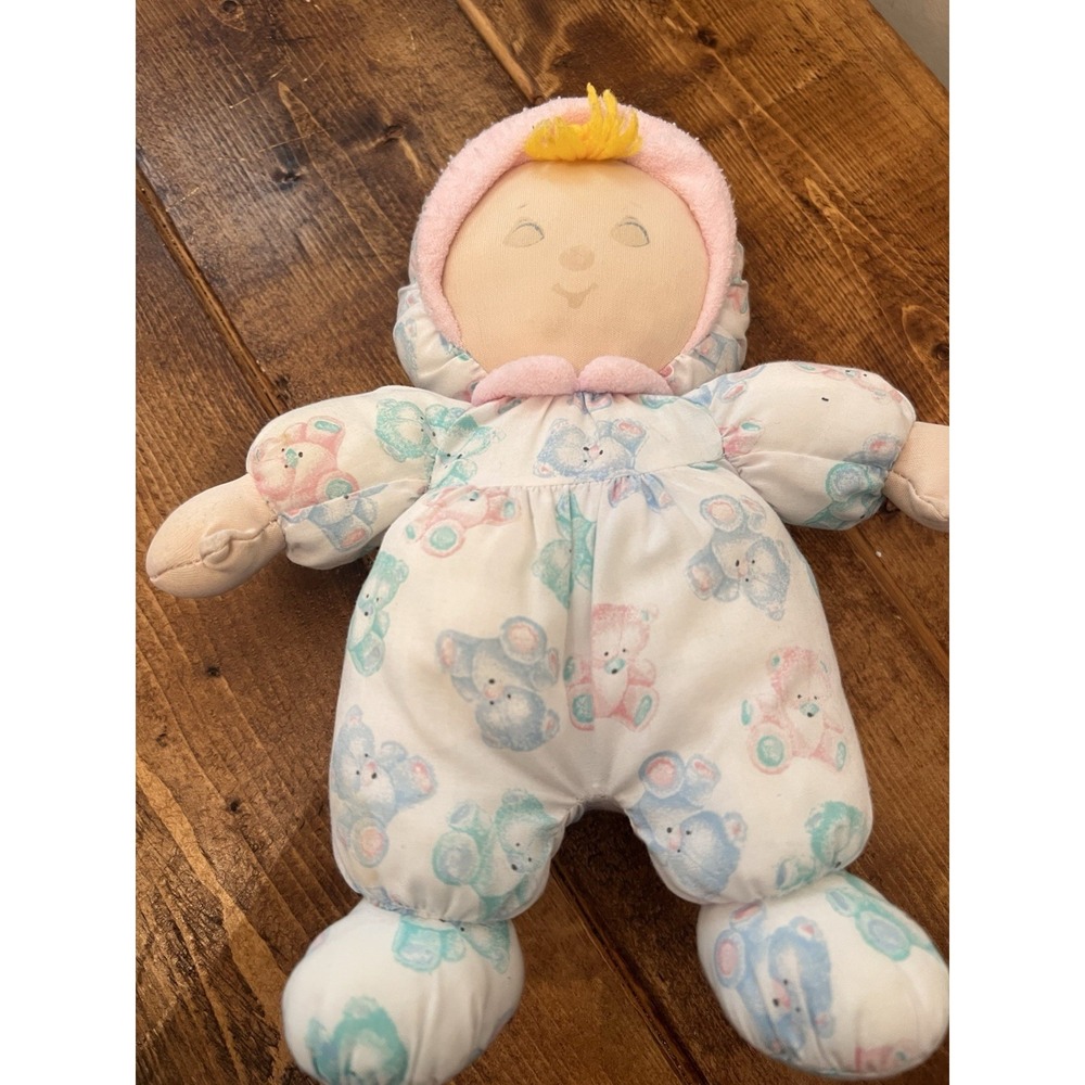 VTG Carters Lovey teddy bear rattle Plush pink blue green pastel print Doll